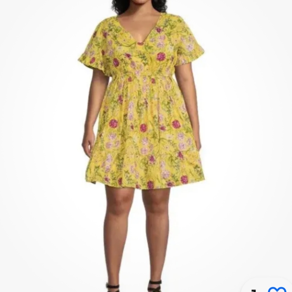 Terra and sky Women’s Yellow Floral Ruffled Print Dress 2X NEW
